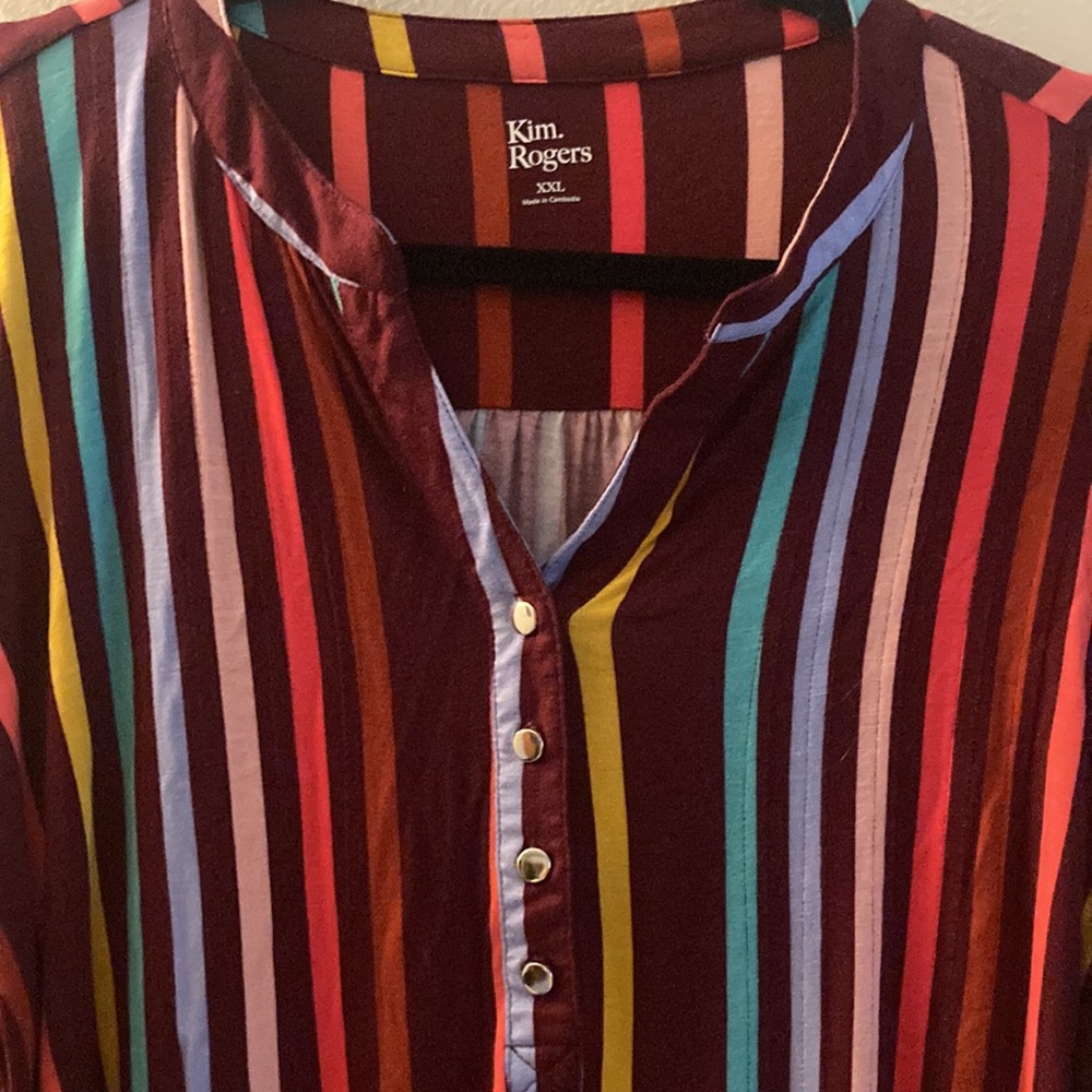 Kim Rogers NWT burgundy striped shirt - Picture 2 of 5